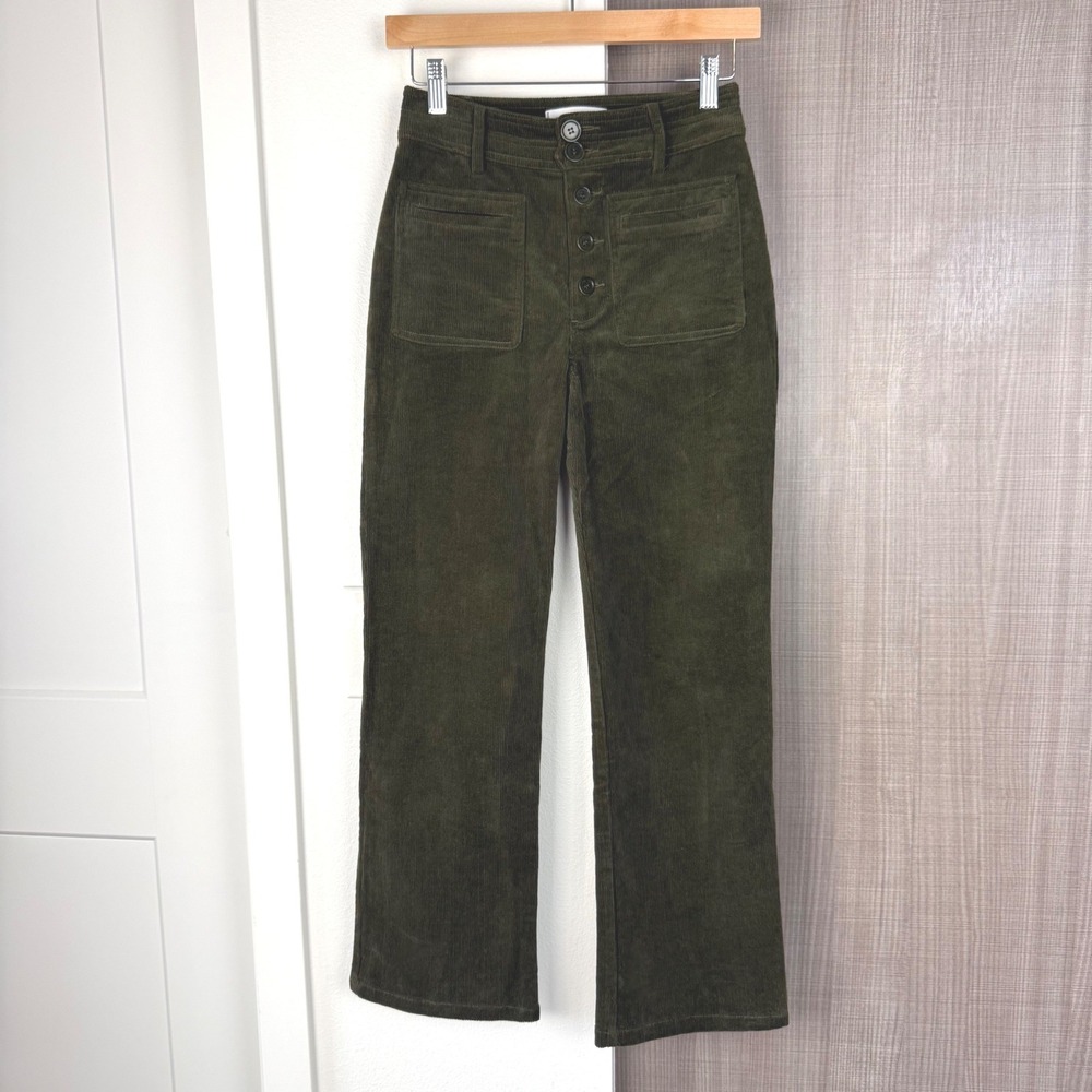 Apiece Apart Slim Marson Corduroy Pants Olive Green Ankle Cropped Granola Size 0 - Picture 4 of 12